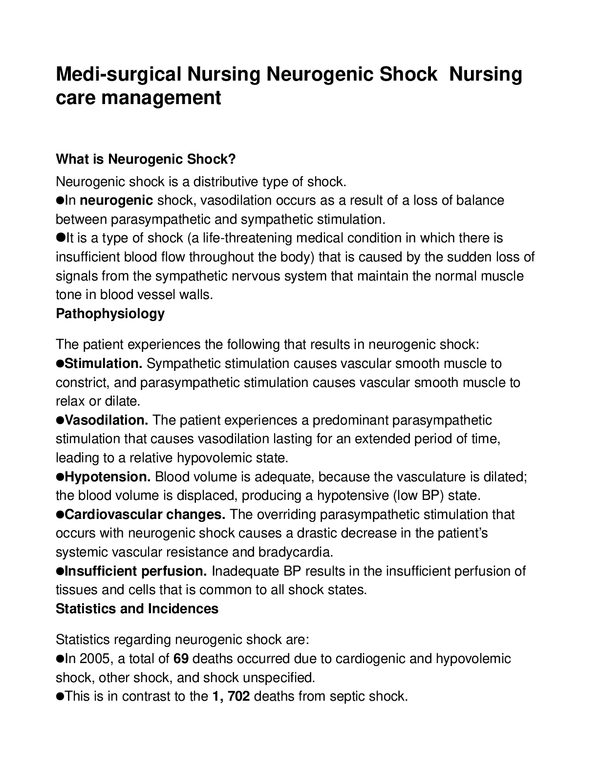 Preview image for Medi-surgical Nursing Neurogenic Shock Nursing care management